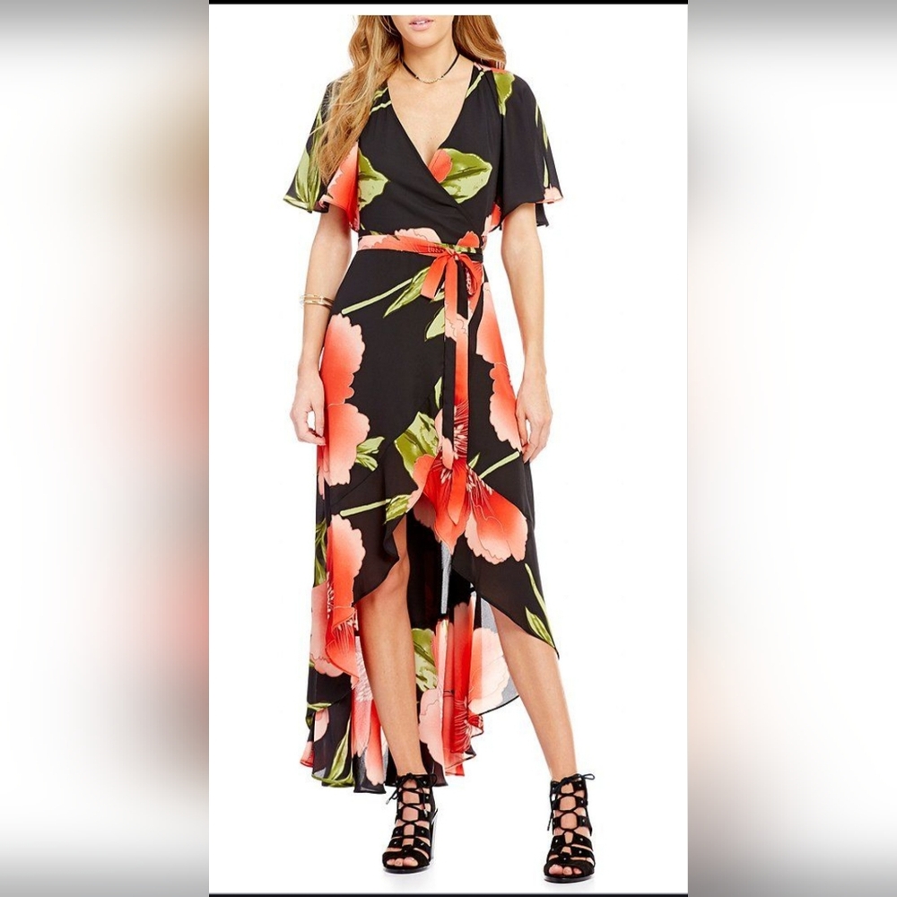 Gianni Bini Black and Red Floral High Low Dress